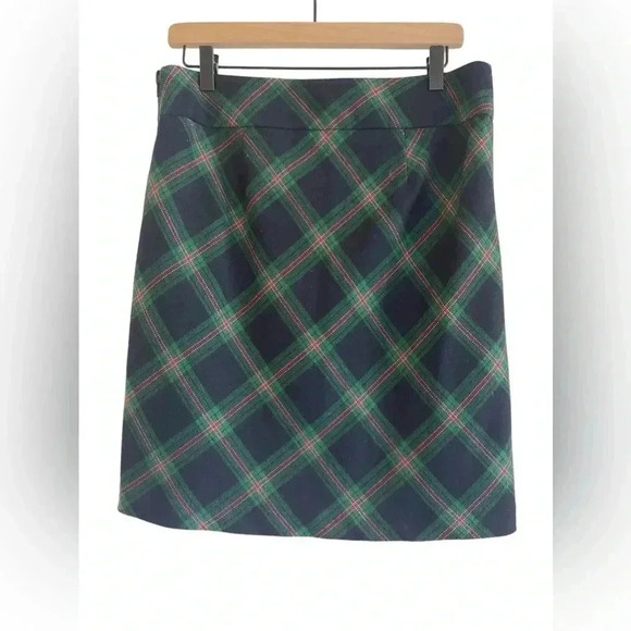 Talbots CLASSIC CHECK WOOL BLEND NAVY HUNTER GREEN RED WHITE SKIRT - Picture 2 of 6